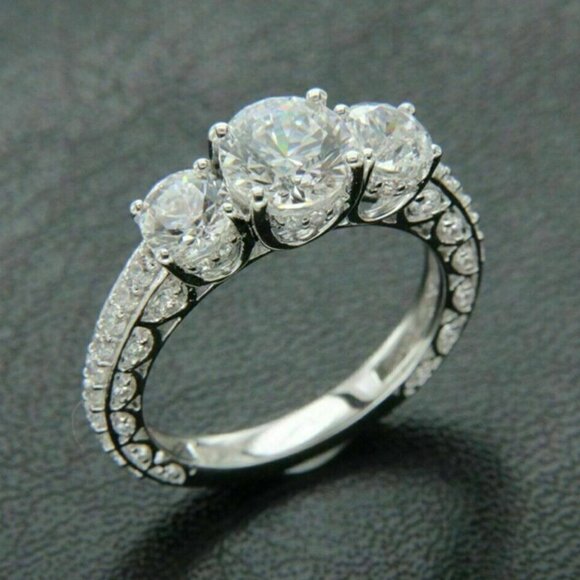 💎925 Silver Plated Round Cut CZ Eternity Ring for Women, MARR9412 - Picture 1 of 4